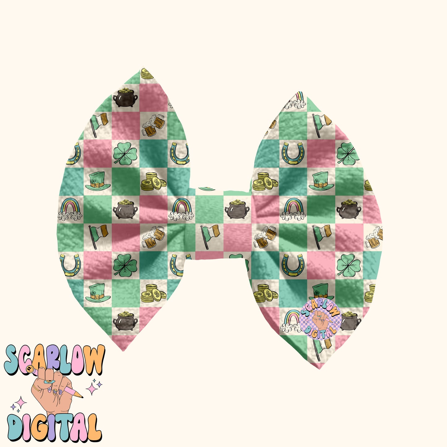 Checkered St Patrick's Day Doodles Seamless Pattern Sublimation Digital Design, rainbow seamless, pot of gold seamless, girl seamless files