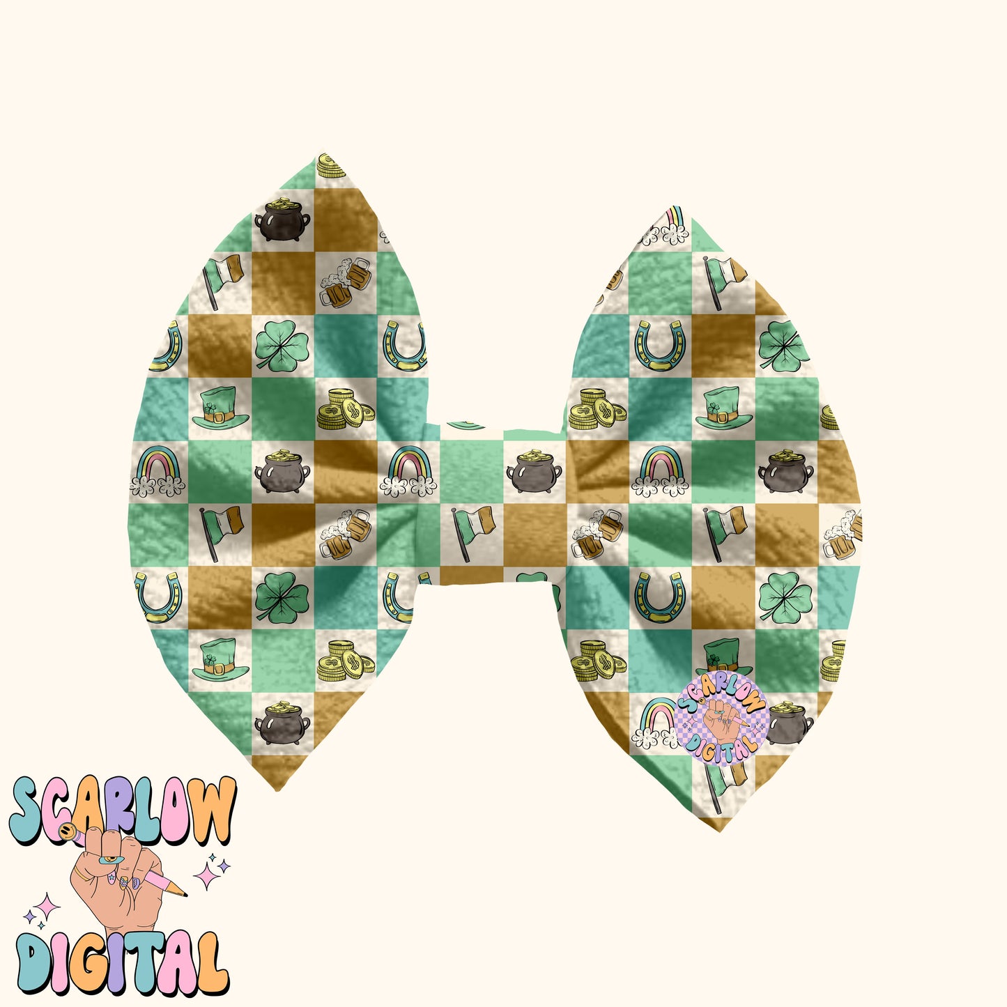 Checkered St Patrick's Day Doodles Seamless Pattern Sublimation Digital Design, rainbow seamless, pot of gold seamless, boy seamless files