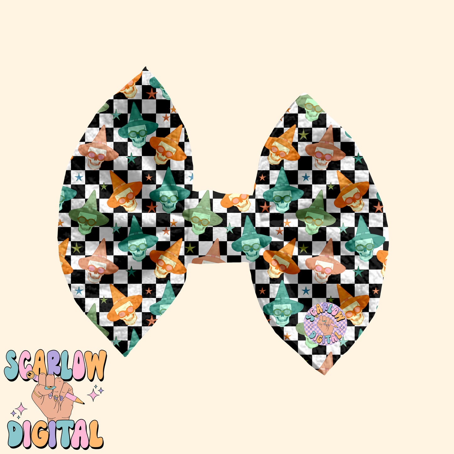 Skulls in Witch Hats Seamless Pattern Digital Design