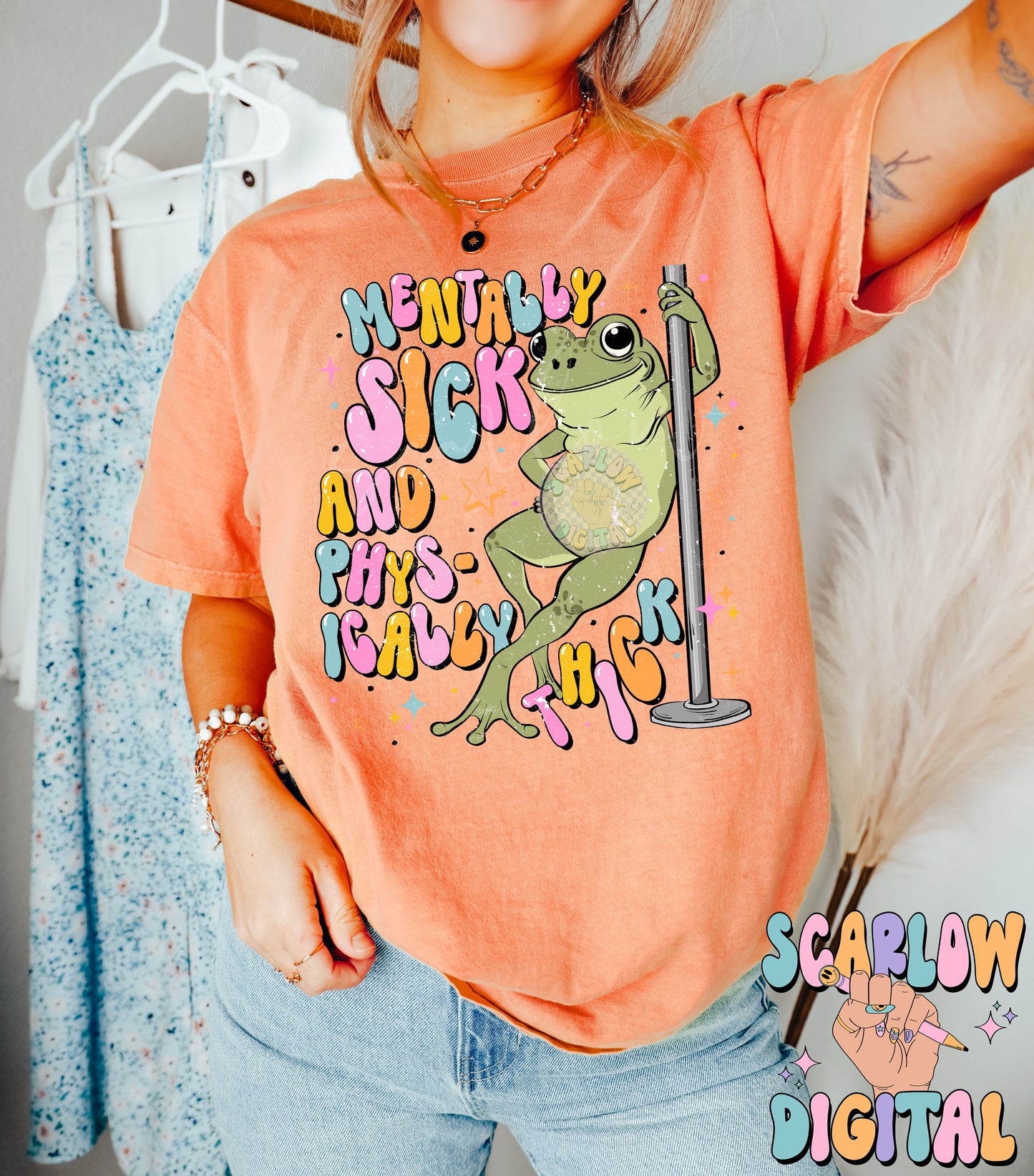 Mentally Sick and Physically Thick PNG Digital Design Download, funny frog png, adult humor png, crude humor png, snarky png, anxiety png