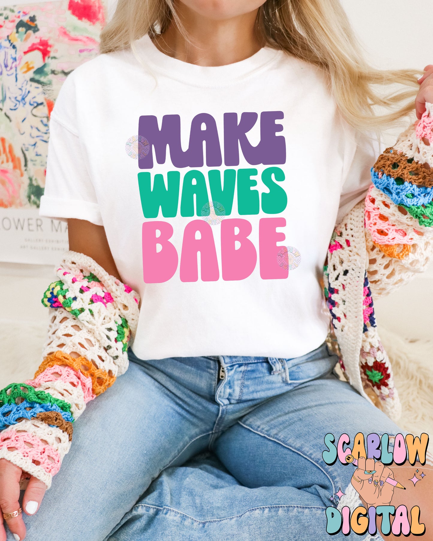 Make Waves Babe PNG Sublimation Digital Design Download, simple summer png, summertime png, png for girls, mermaid png, beachy png designs