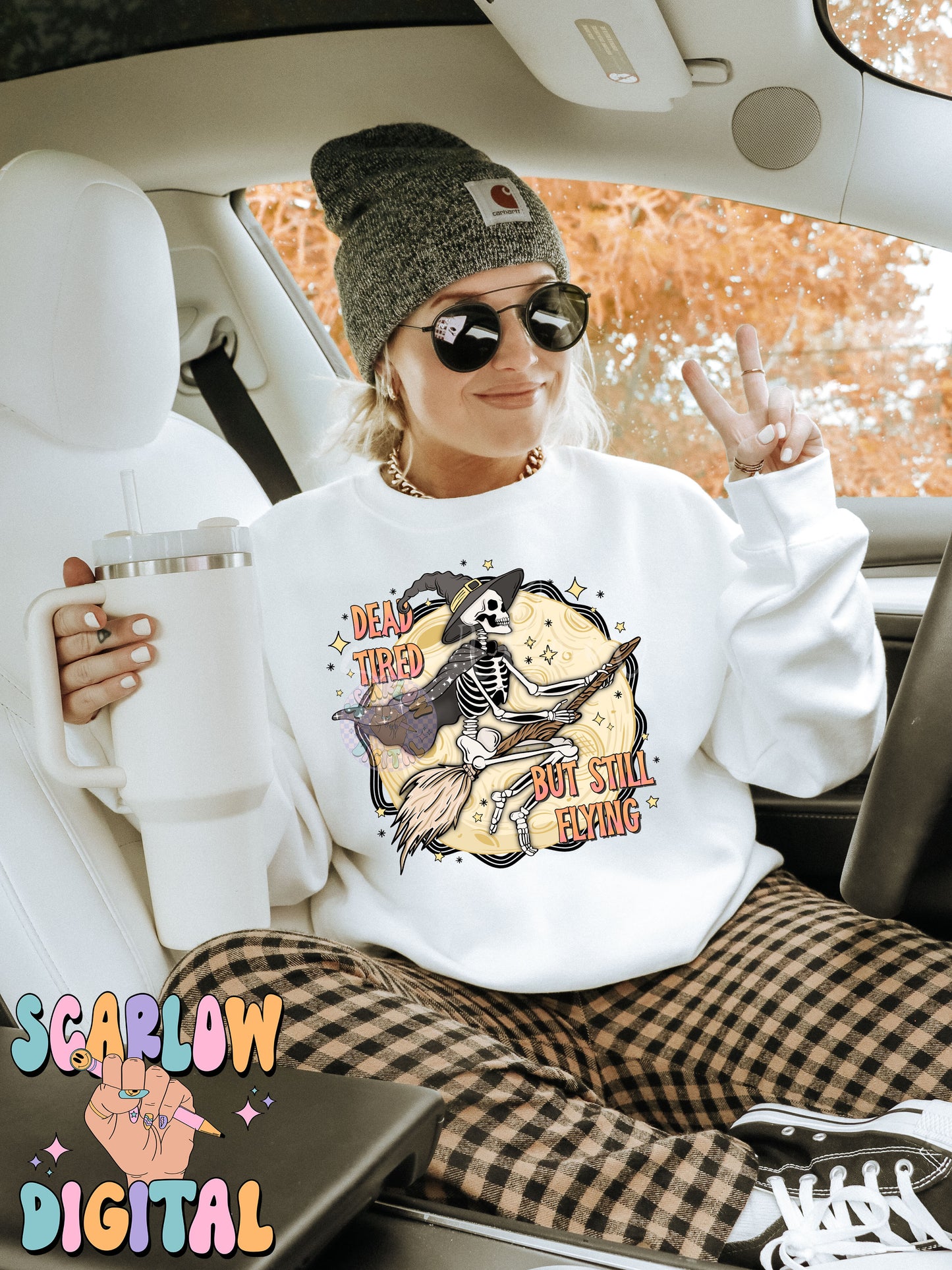 Dead Tired But Still Flying PNG Digital Design Download, Halloween png, skeleton png, funny png designs, adulting png, witch & full moon png