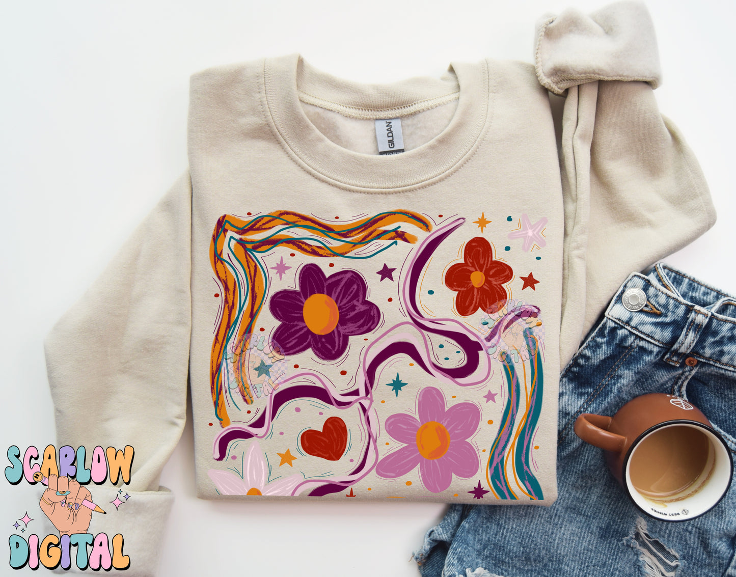 Boho Flowers PNG Digital Design