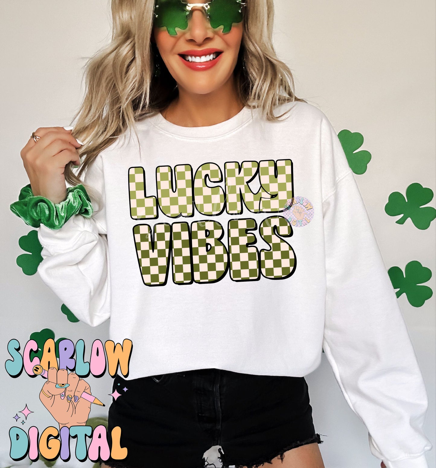 Lucky Vibes PNG-St Patrick's Day Digital Design Download-checkered png, retro st patrick's day designs, irish sublimation, leprechaun png