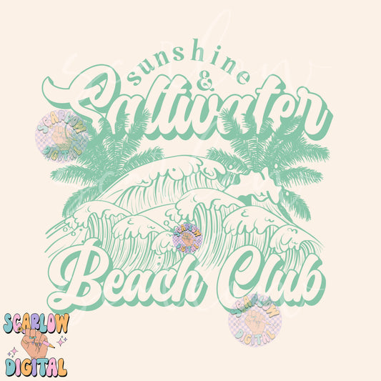 Sunshine and Saltwater Beach Club PNG Digital Design Download, summer png, single color png, Beachy png, simple trendy png, palm trees png