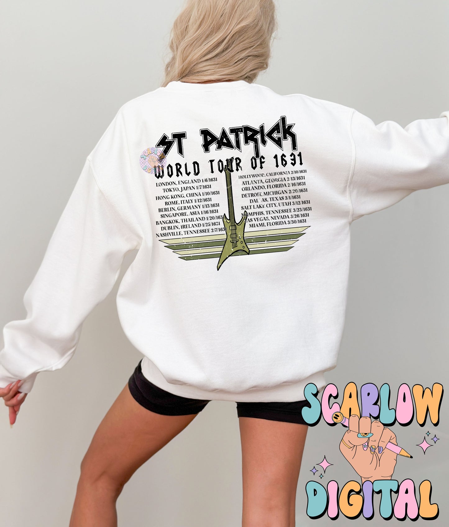 St Patrick World Tour PNG-Saint Patrick's Day Sublimation Digital Design Download-rock concert png, guitar png, lucky png, shamrock png