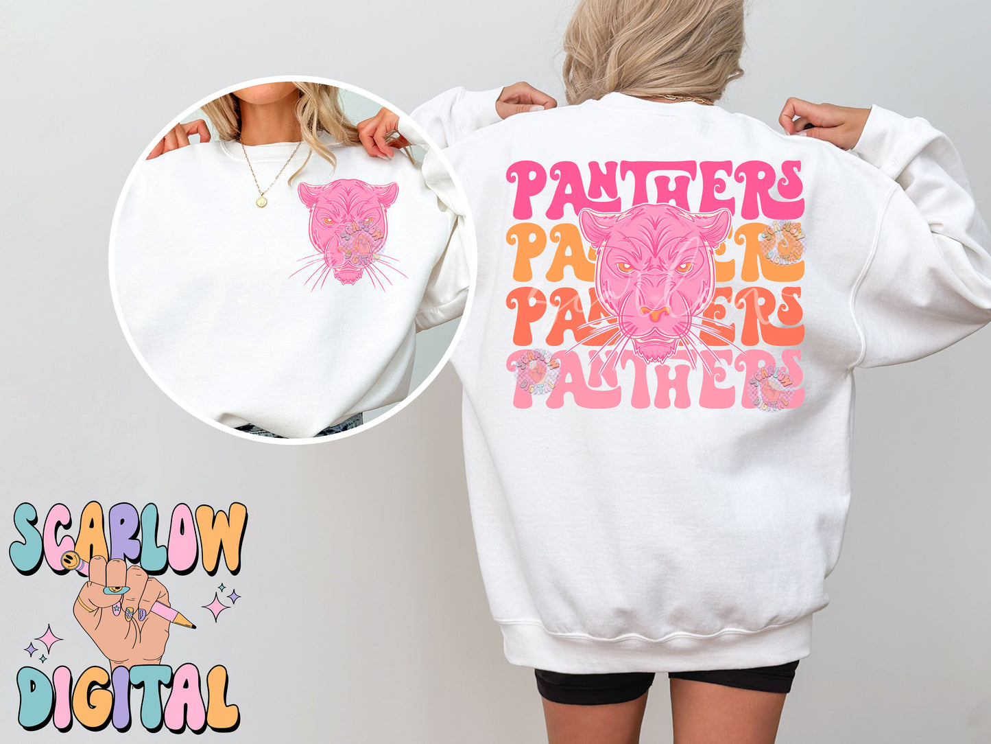 Panthers Front and Back PNG Digital Design Download, sports mascot png, football png, baseball png, retro png, trendy png, sports tshirt design, school png