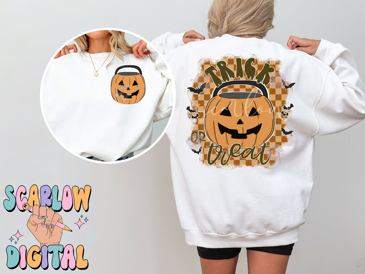 Trick or Treat Front and Back PNG Digital Design Bundle, Halloween png, front and back png, pumpkins png, spooky season png, fall designs