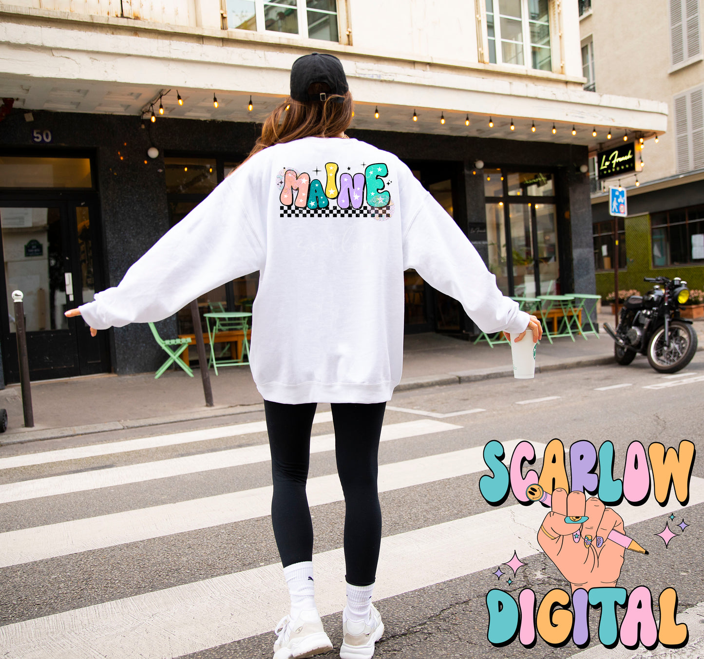 Maine PNG Digital Design Download, city png design, colorful png, stars png, women png, maine tshirt design, retro png, state png designs