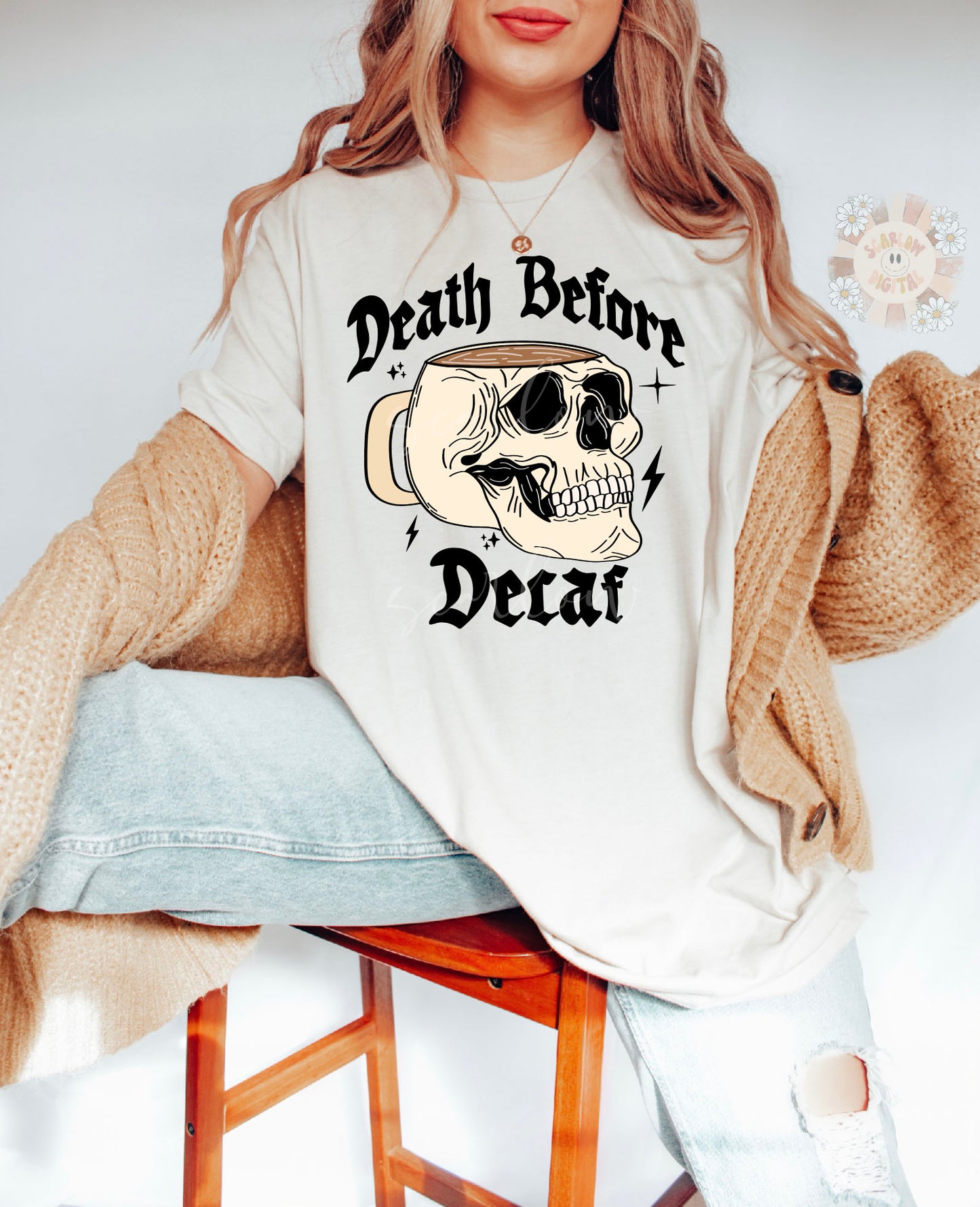 Death Before Decaf PNG-Coffee Sublimation Digital Design Download-skull png, funny adult png, skull png, coffee lover png, iced coffee png