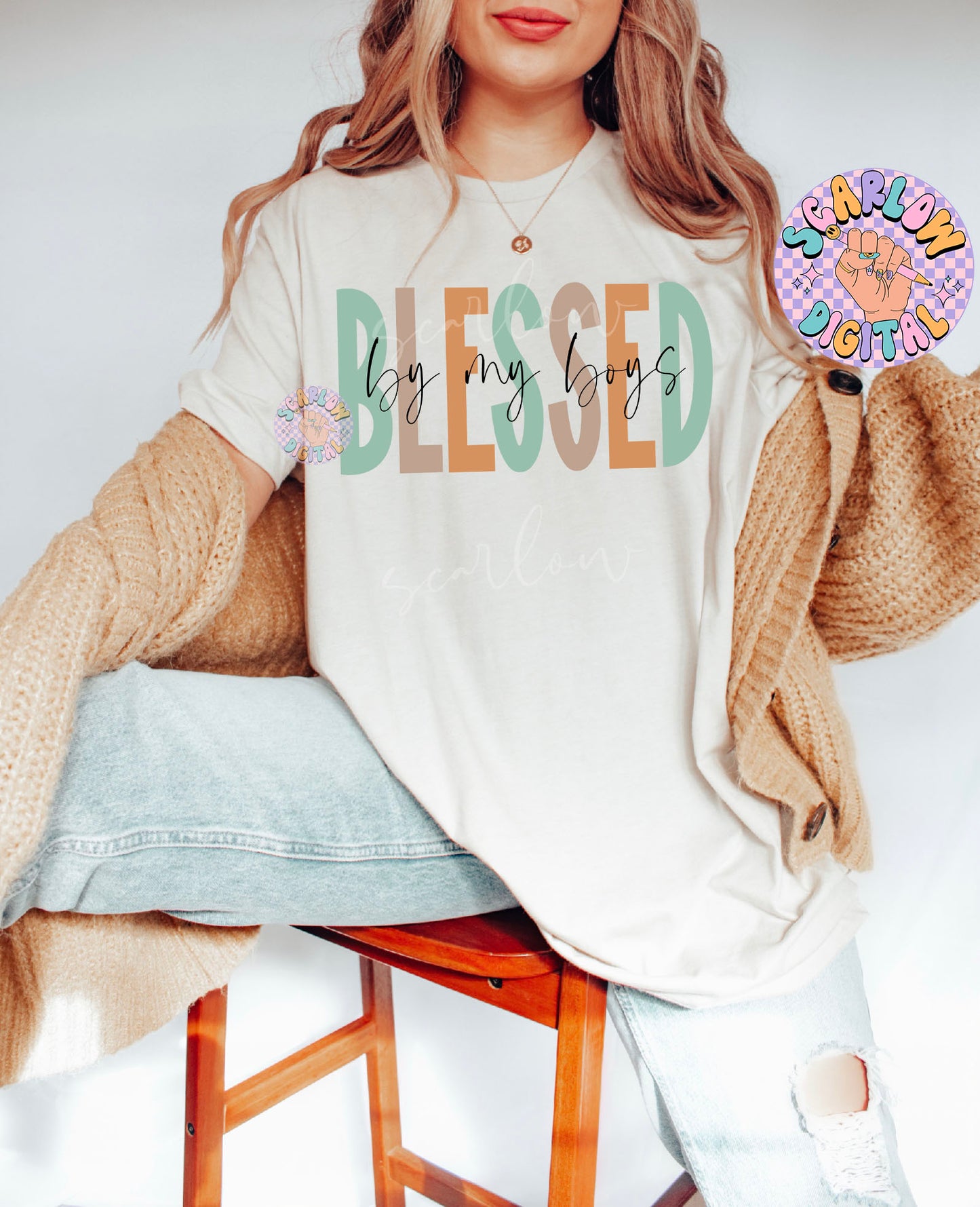 Blessed By My Boys PNG-Mama Sublimation Digital Design Download-mom of boys png, png for moms, boho mama png, simple mama png, mom designs