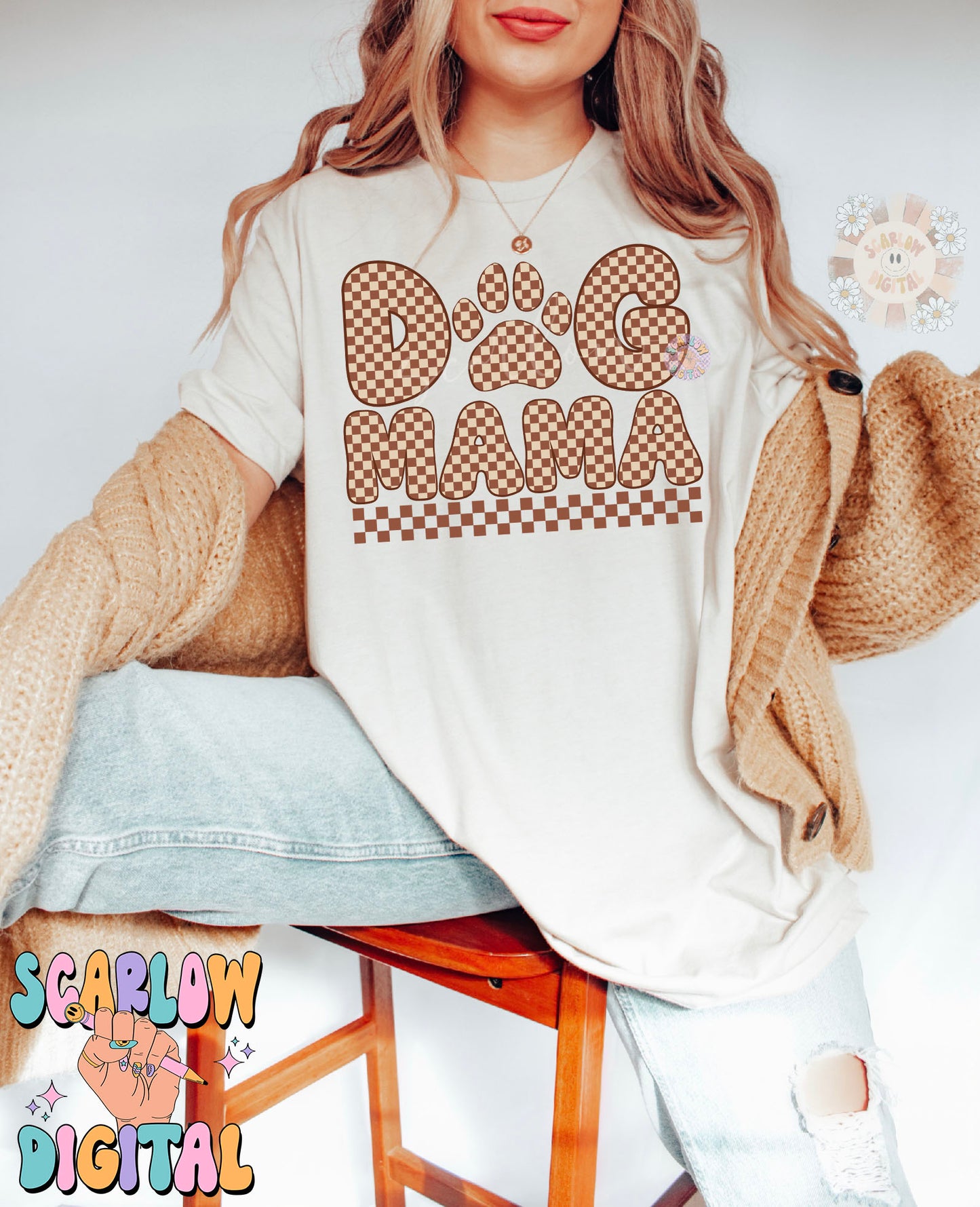 Dog Mama PNG Sublimation Digital Design Download-pet mom tshirt designs, png for mom, mama png design, checkered png, fur mom png designs