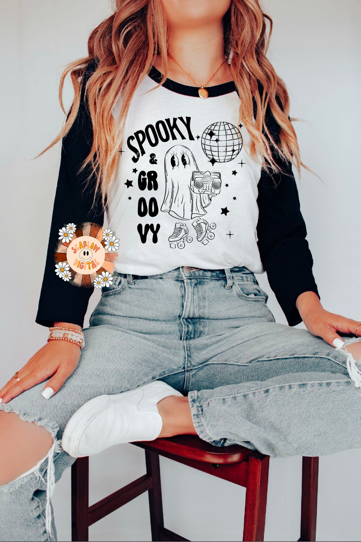 Spooky and Groovy PNG-Halloween Sublimation Digital Design Download-ghost png, disco halloween png, rollerskate png, retro png, outline png