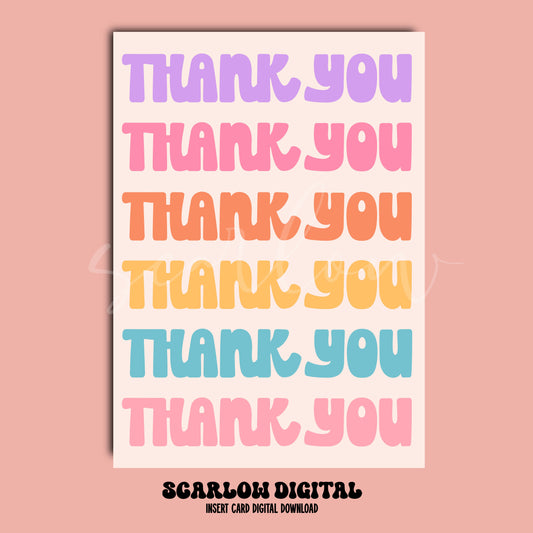 Rainbow Thank You Insert Card Digital Design Download