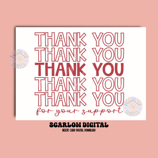 Thank You For Your Support Insert Card Digital Design Download