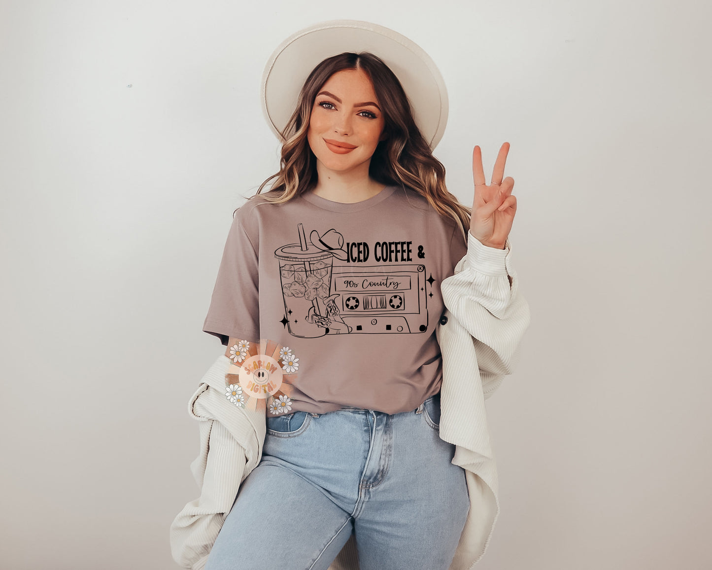 Iced Coffee and 90s Country PNG-Western Sublimation Digital Design Download-country music png, cowgirl png, cowboy png, adult png design