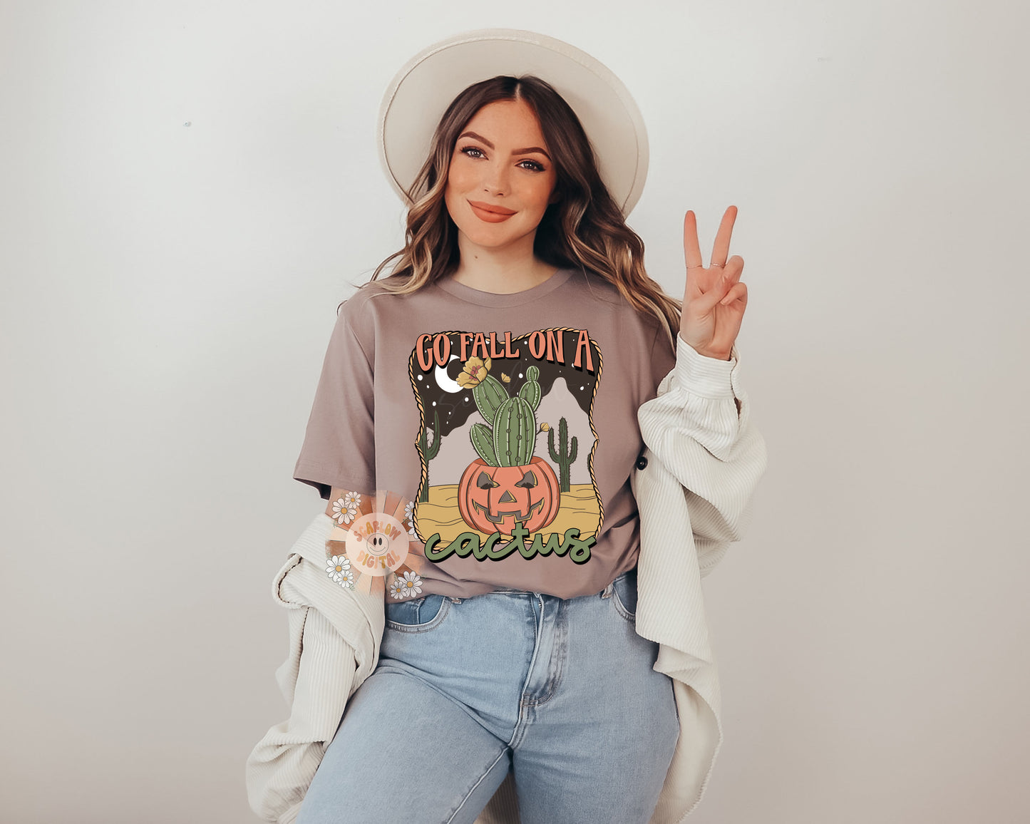 Go Fall on a Cactus PNG-Pumpkin Sublimation Digital Design Download-fall png, halloween png, spooky png, desert png, western halloween png