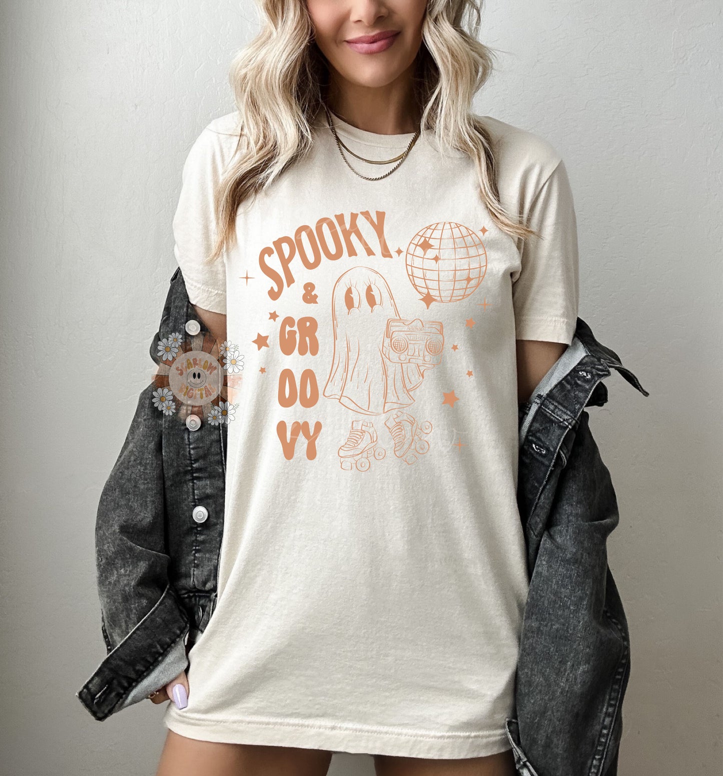Spooky and Groovy PNG-Halloween Sublimation Digital Design Download-ghost png, disco halloween png, rollerskate png, retro png, outline png