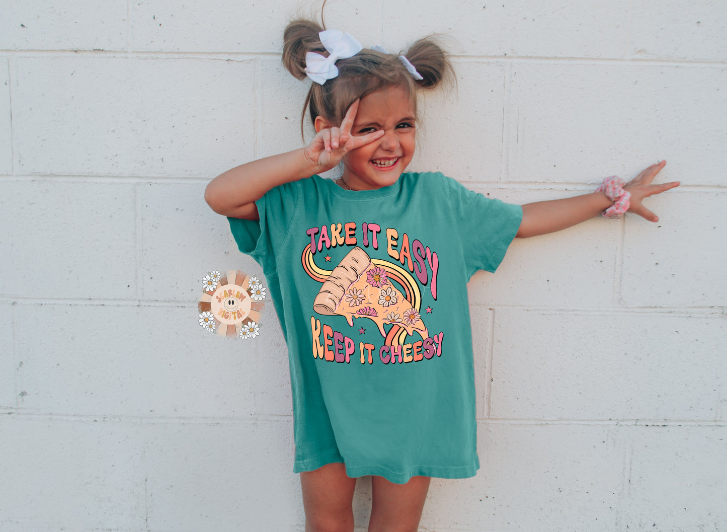 Take it Easy Keep it Cheesy PNG Sublimation Digital Design Download, floral png, flowers png, retro png, boho png, funny png, girly png file