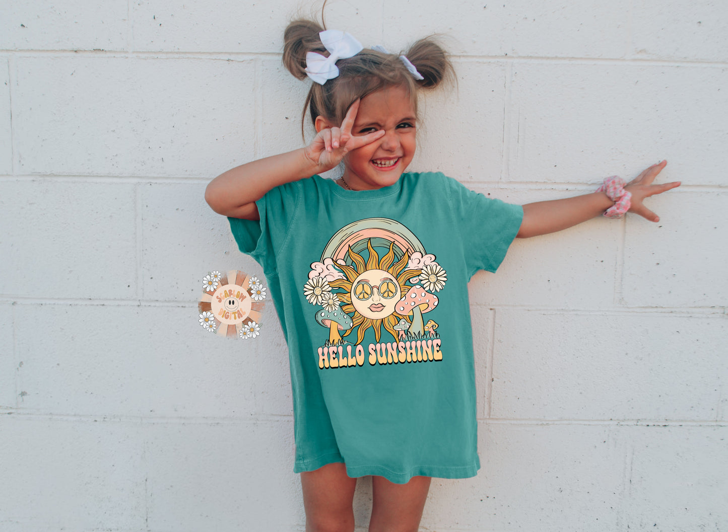 Hello Sunshine PNG-Hippie Sublimation Digital Design Download-summer png, boho png, retro png, groovy png, flowers png, trippy png, mushroom