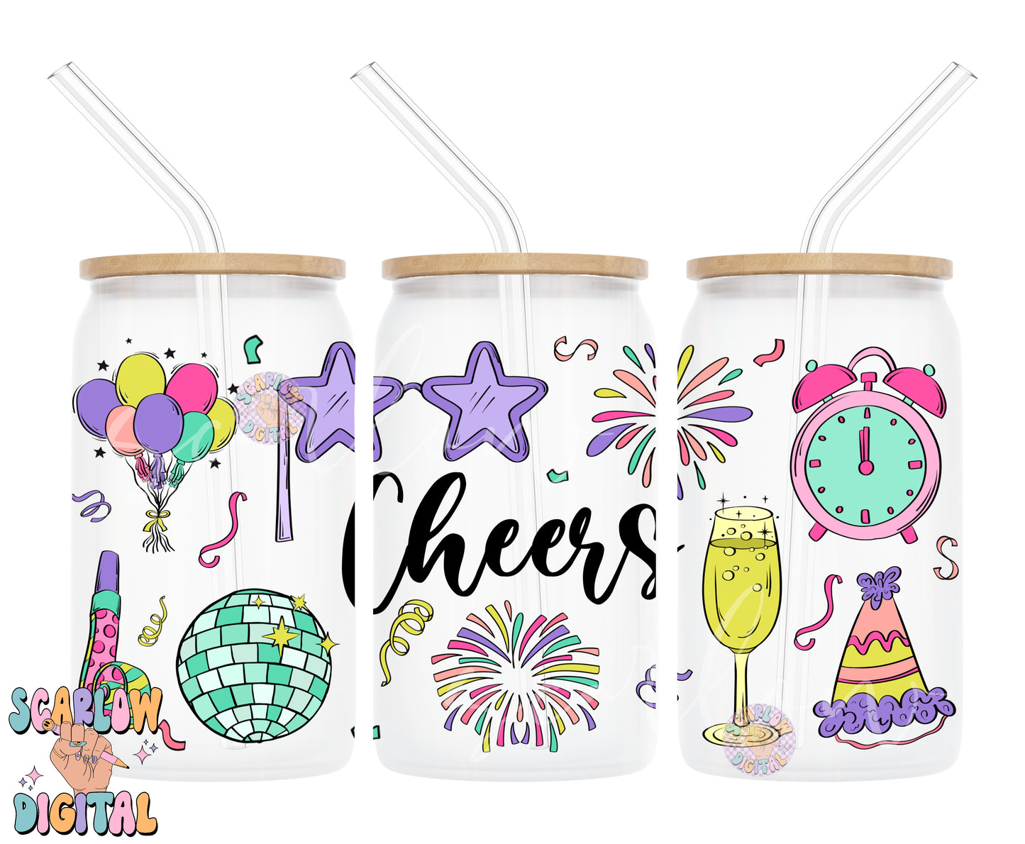 Cheers 16 Ounce Can Glass Wrap PNG-New Years Sublimation Digital Design Download-UV DTF can glass wrap png, beer can glass png designs