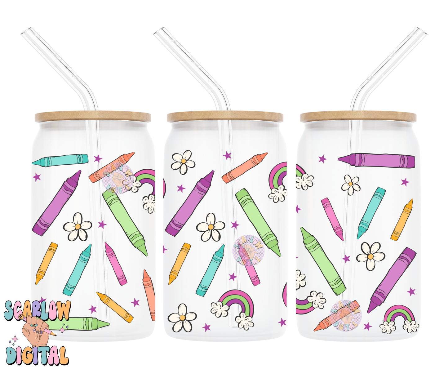 Back to School 16 Ounce Can Glass Wrap PNG Digital Design Download, crayons can glass wrap, rainbow glass wrap, teacher can glass wraps png