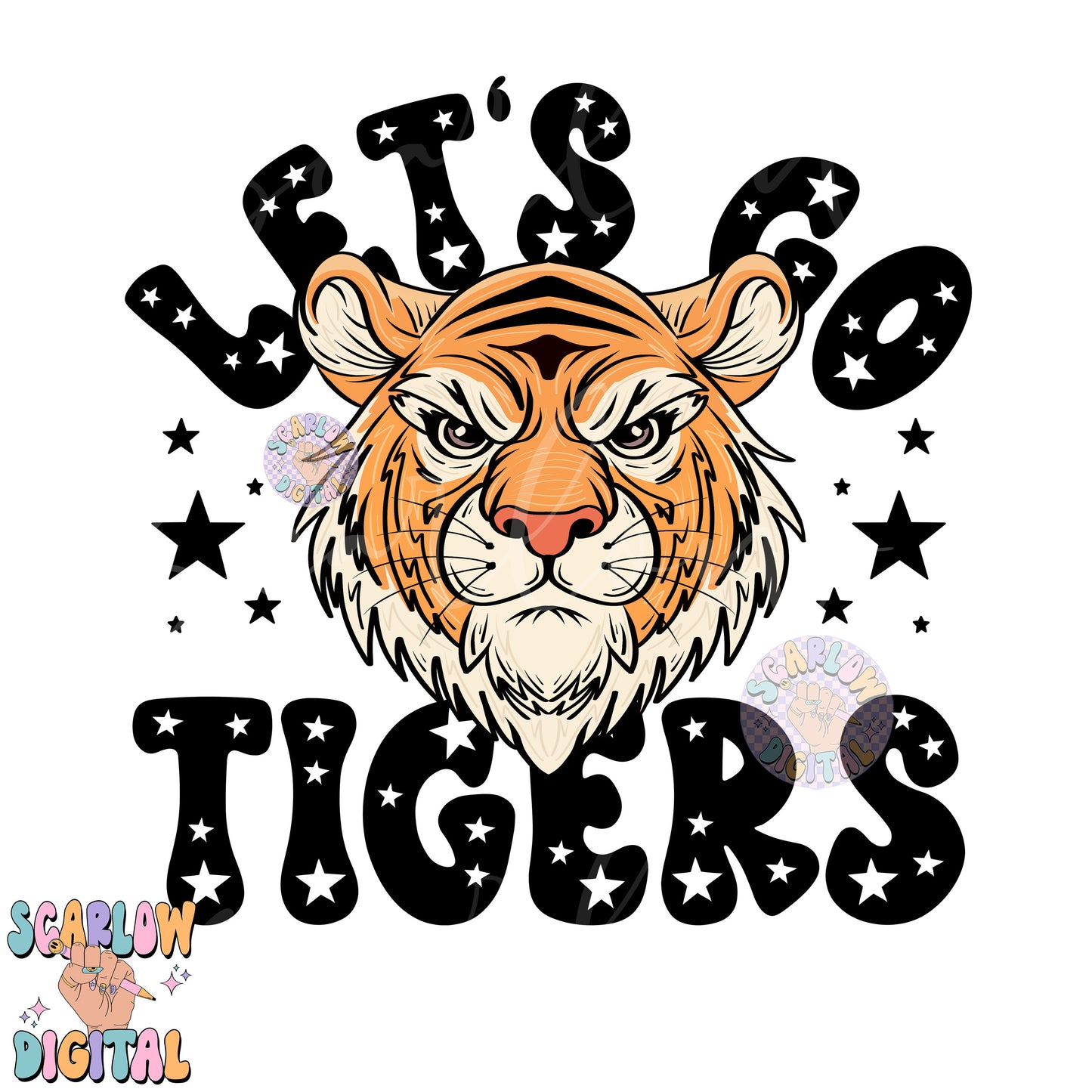 Let's Go Tigers PNG Digital Design Download, sports mascot png, football png, baseball png, retro png, trendy png, sports tshirt designs, school png