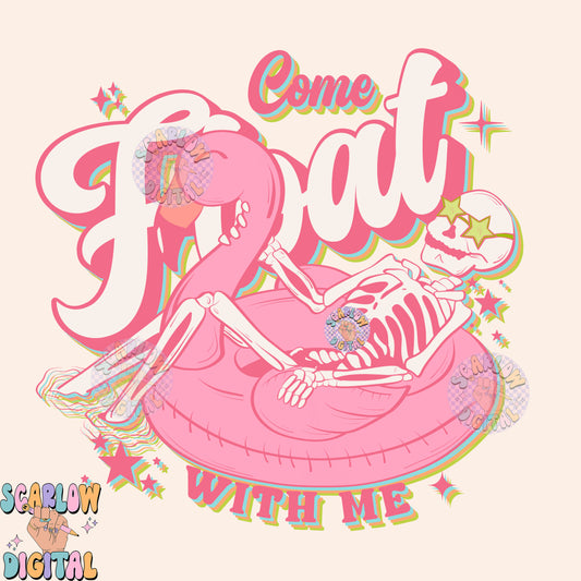 Float With Me PNG Digital Design Download, skeleton png, summer png, pool float png, flamingo png, funny png, swimming png, trendy png files