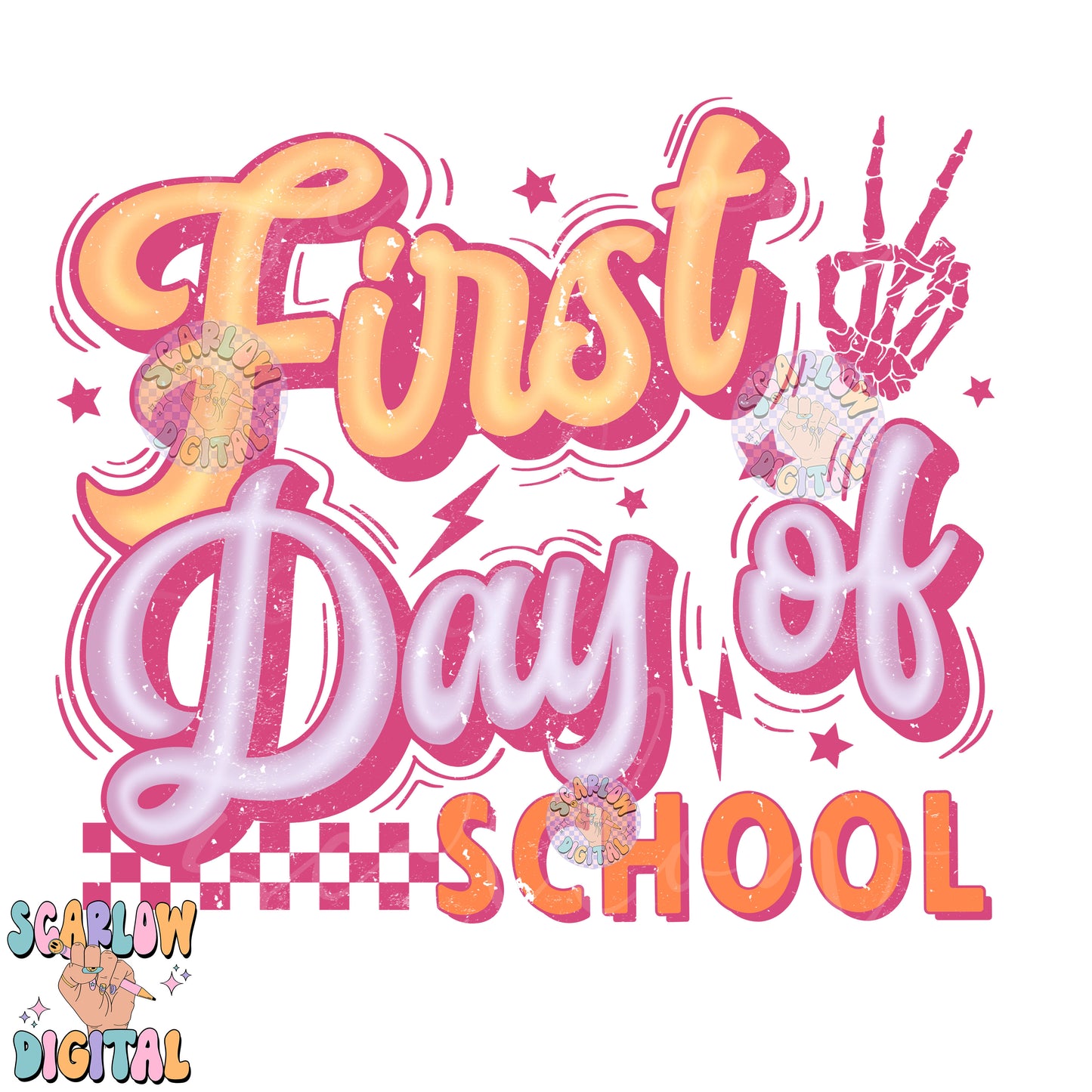 First Day of School PNG Digital Design Download, back to school png, checkered png, girl school png, retro png, trendy png, first day png