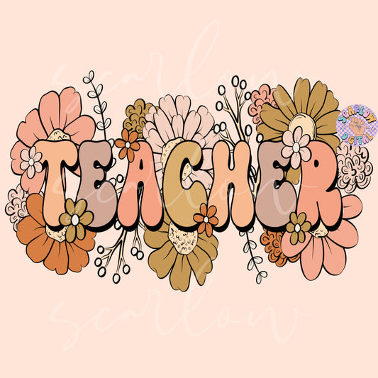 Floral Teacher PNG Digital Design