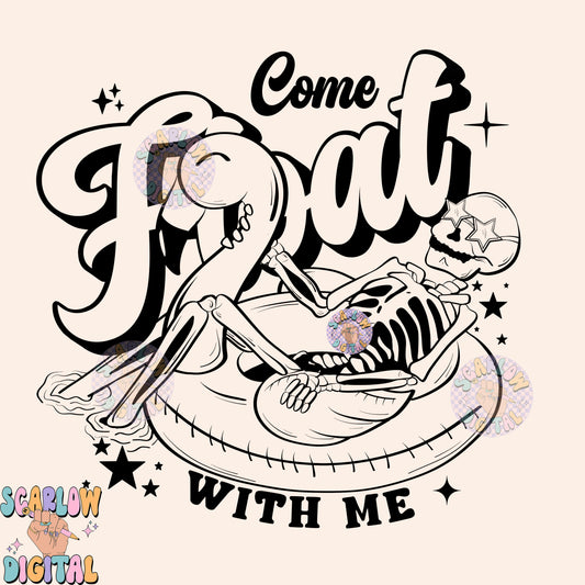 Float With Me PNG Digital Design Download, skeleton png, summer png, single color png, pool float png, flamingo png, funny png, swimming png, trendy png files