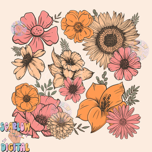 Spring Flowers PNG Sublimation Digital Design Download-floral png, vintage png, pretty png, coquette png, no words png, summer girl png