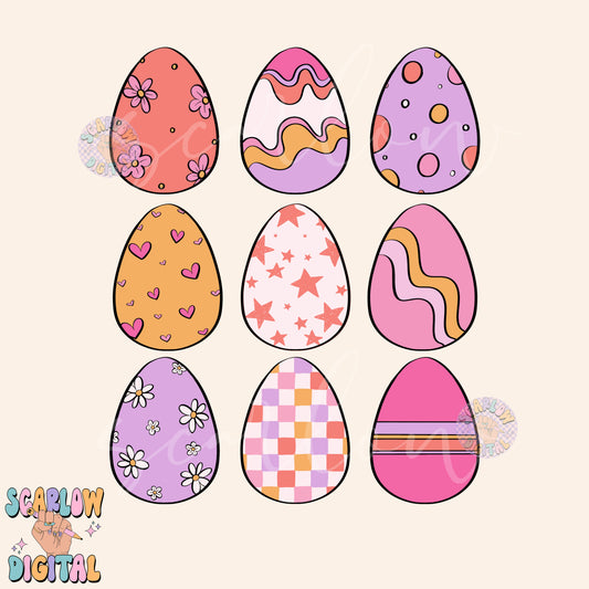 Preppy Easter Eggs PNG Sublimation Digital Design Download, girly easter png, dyed easter eggs png, spring png, girly easter designs png
