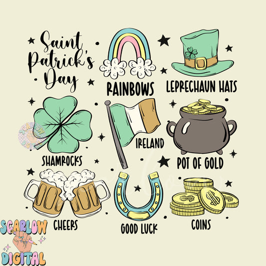 Saint Patrick's Day Doodles PNG Digital Design Download-rainbow png, leprechaun png, shamrocks png, ireland png, pot of gold png, beer png