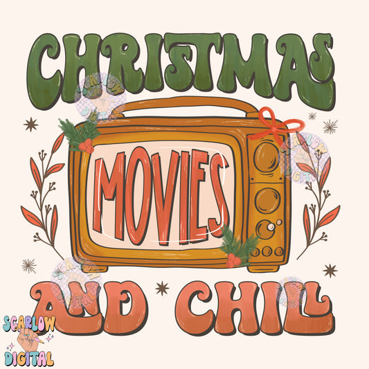Christmas Movies and Chill PNG Digital Design Download, xmas movies png, traditional christmas png, vintage christmas png, trendy winter png