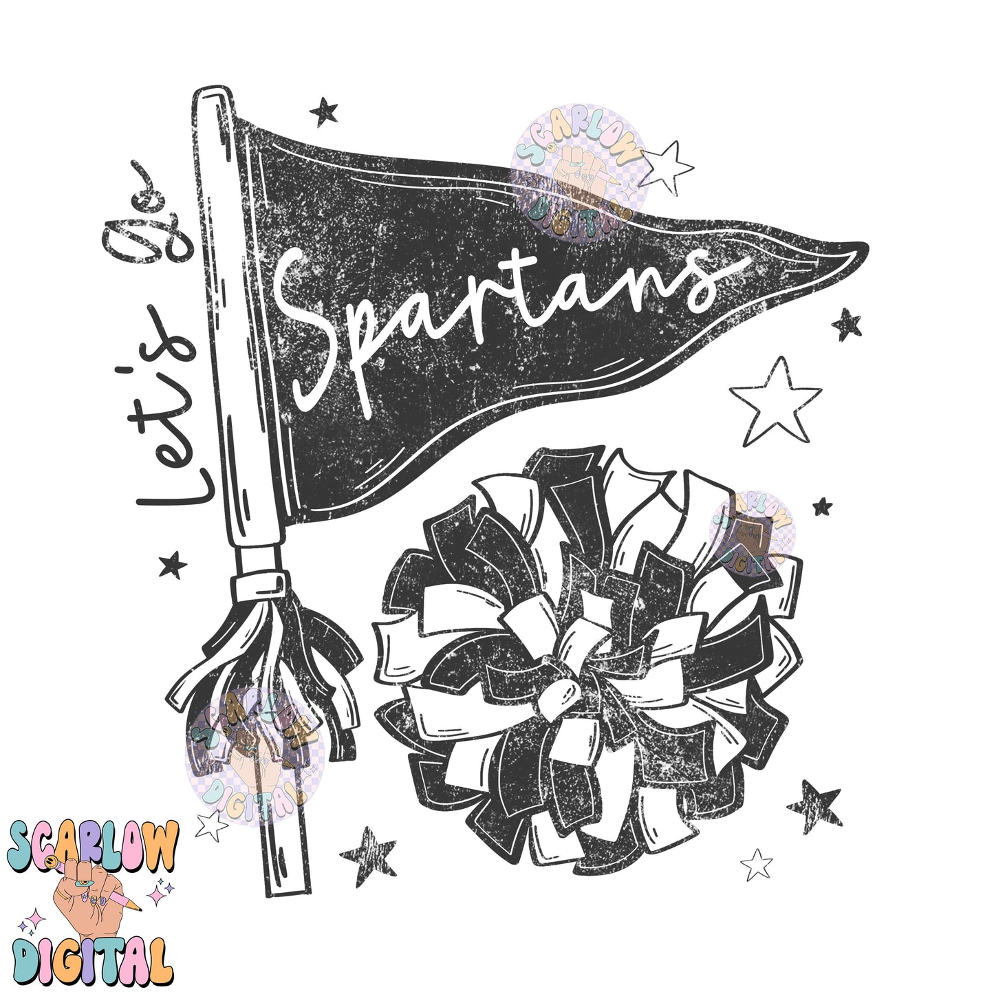 Let's Go Spartans PNG Digital Design Download, pom pom png, football png, sports png, single color png, school spirit png, team spirit png