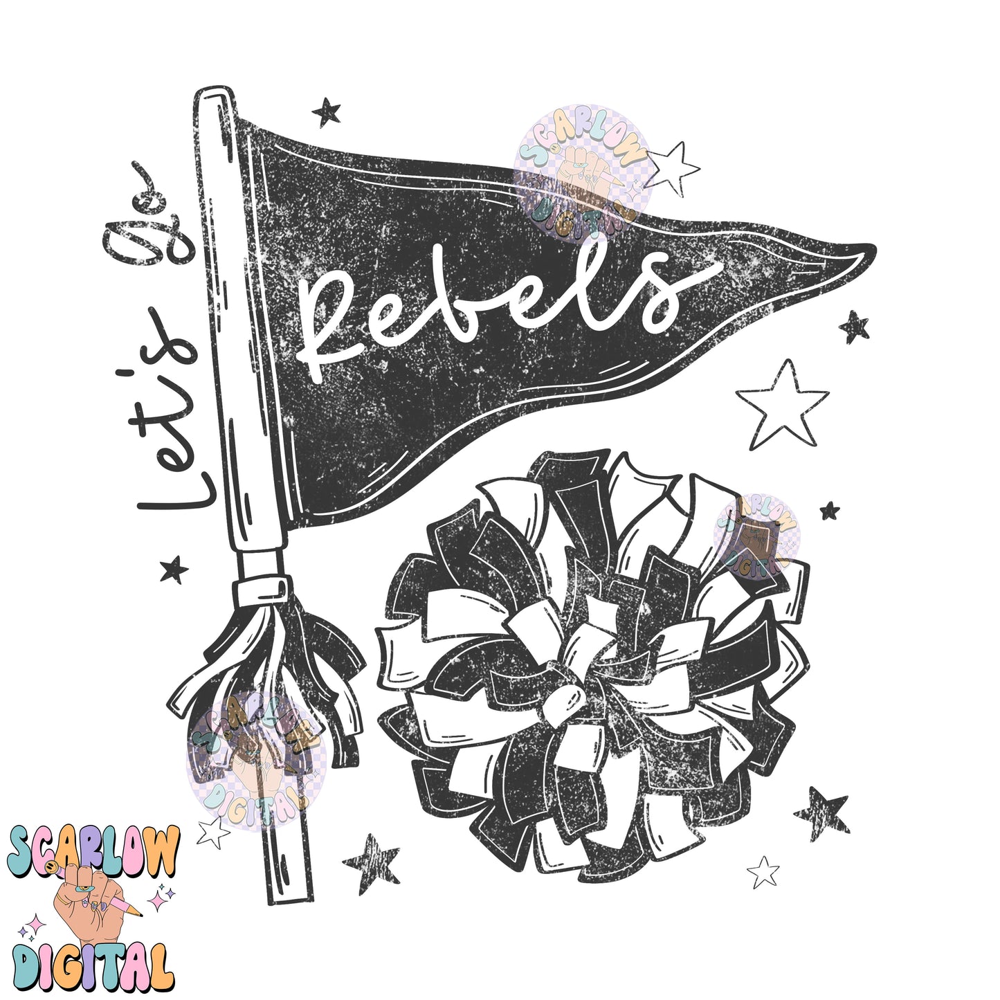 Let's Go Rebels PNG Digital Design Download, pom pom png, football png, sports png, single color png, school spirit png, team spirit png
