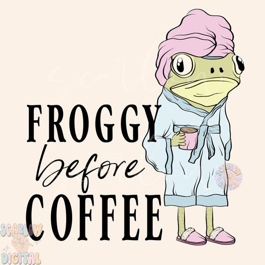 Froggy Before Coffee PNG Digital Design