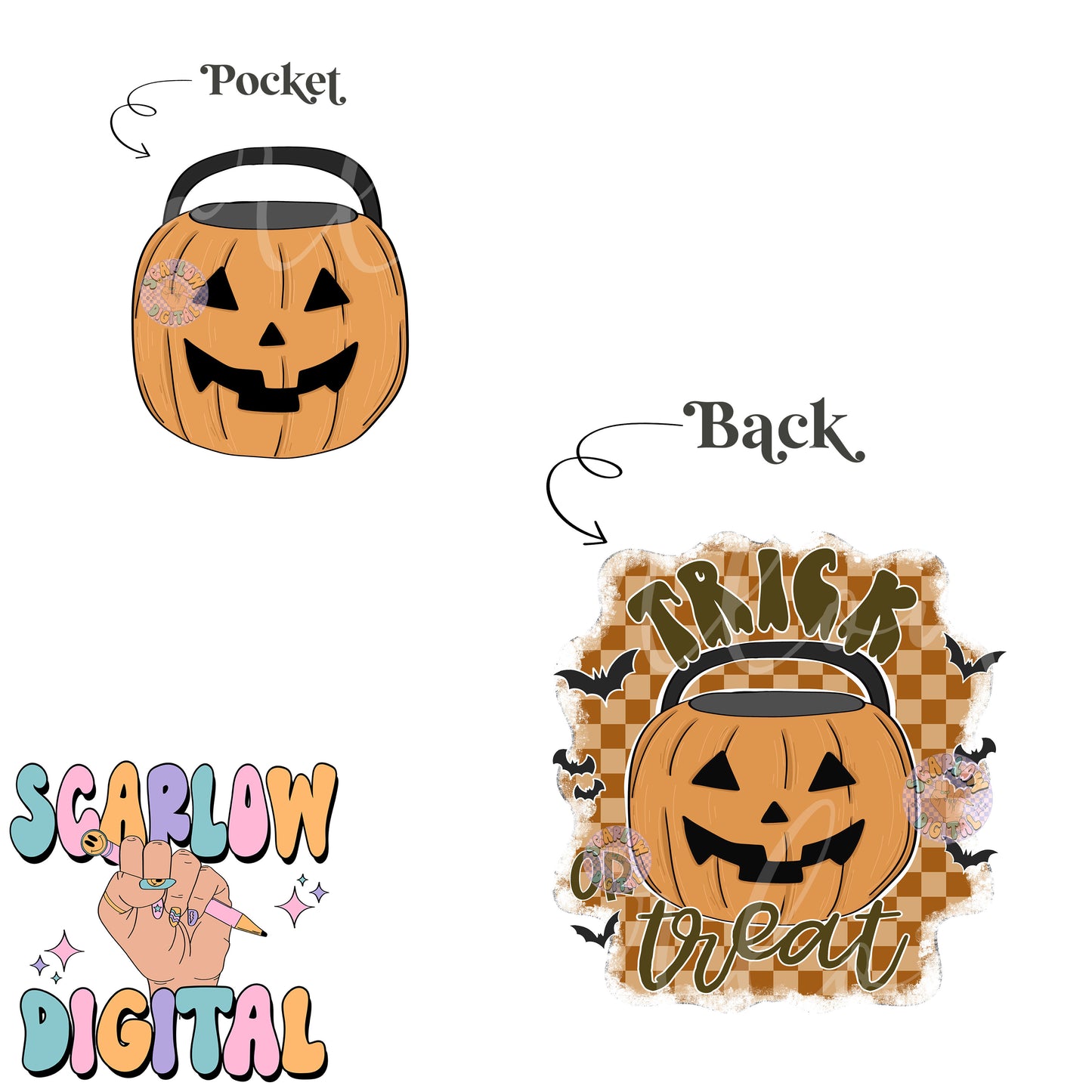 Trick or Treat Front and Back PNG Digital Design Bundle, Halloween png, front and back png, pumpkins png, spooky season png, fall designs