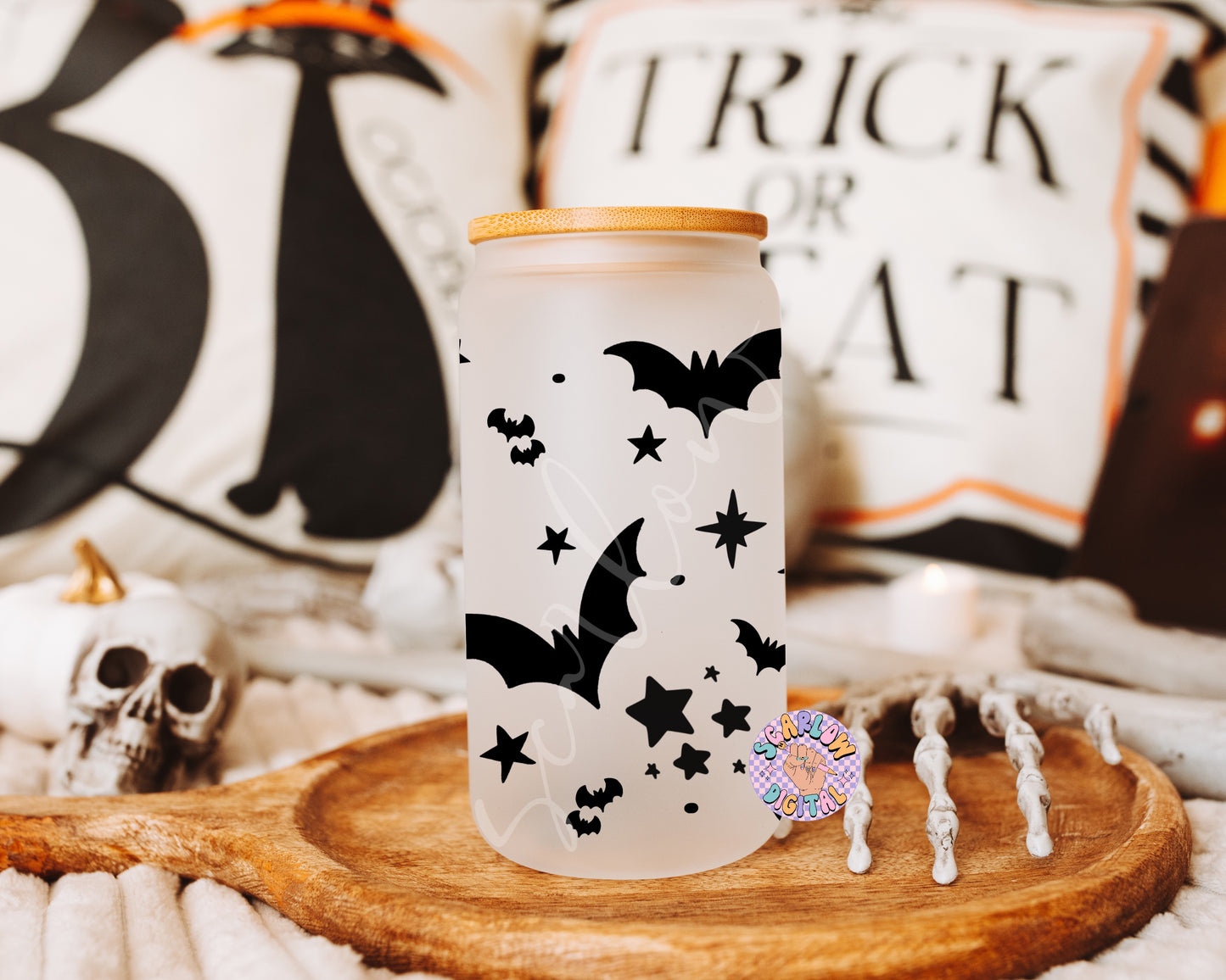 Bats Glass Can Wrap PNG-Halloween 16 oz. Can Glass Sublimation Digital Design Download-spooky can glass png, fall cup wraps png designs