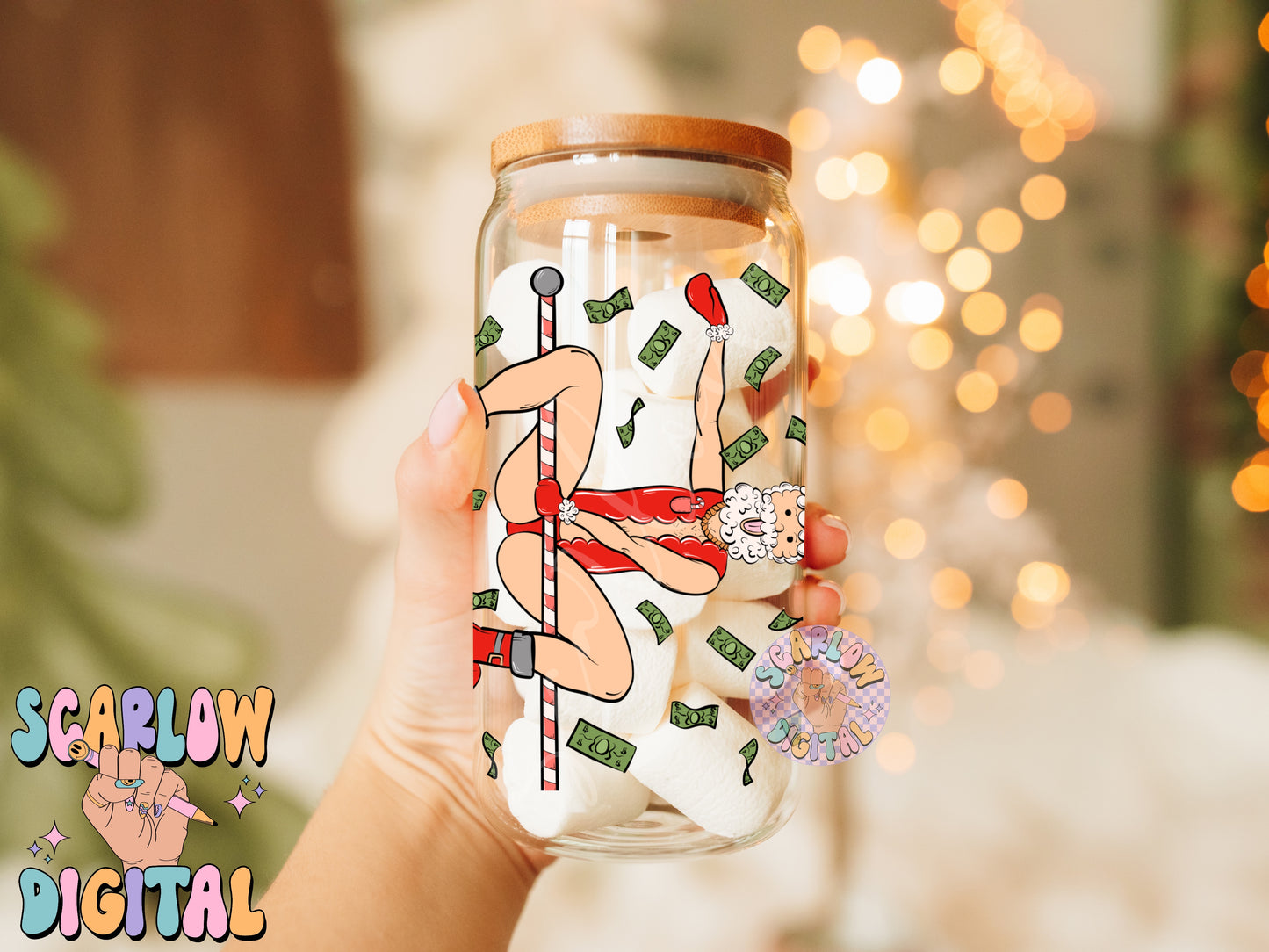 Stripper Santa Can Glass Wrap PNG Digital Design Download, funny can glass wrap png, christmas can glass wrap, adult humor can glass wrap