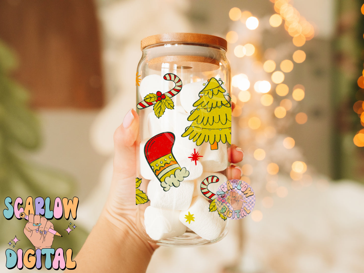 Traditional Christmas Can Glass Wrap PNG Digital Design Download-santa claus cup wrap png, candy cane can glass wrap png, vintage png design