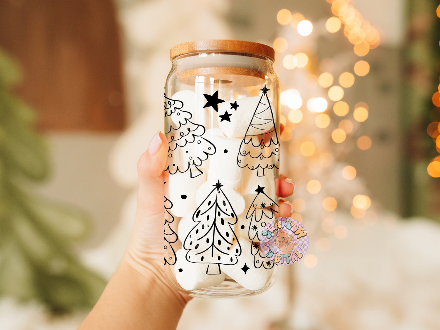 Christmas Trees Can Glass Wrap SVG Digital Design Download, funky christmas can glass wrap, 16 ounce can glass wrap, christmas svg designs