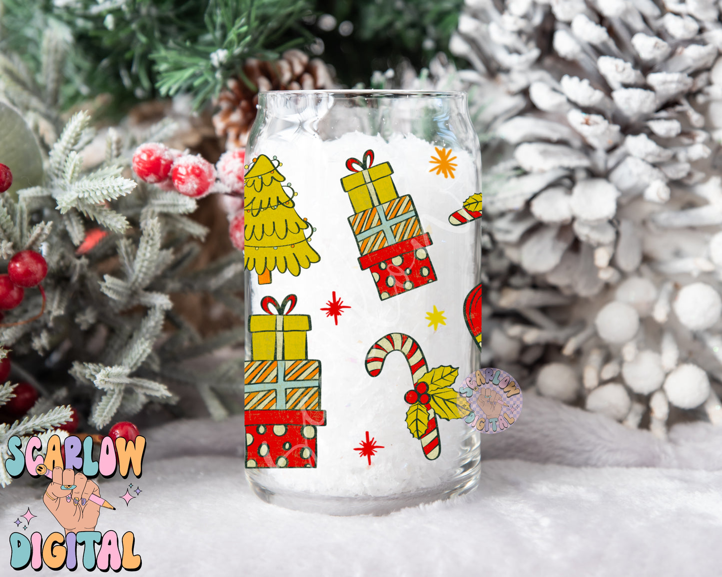 Traditional Christmas Can Glass Wrap PNG Digital Design Download-santa claus cup wrap png, candy cane can glass wrap png, vintage png design
