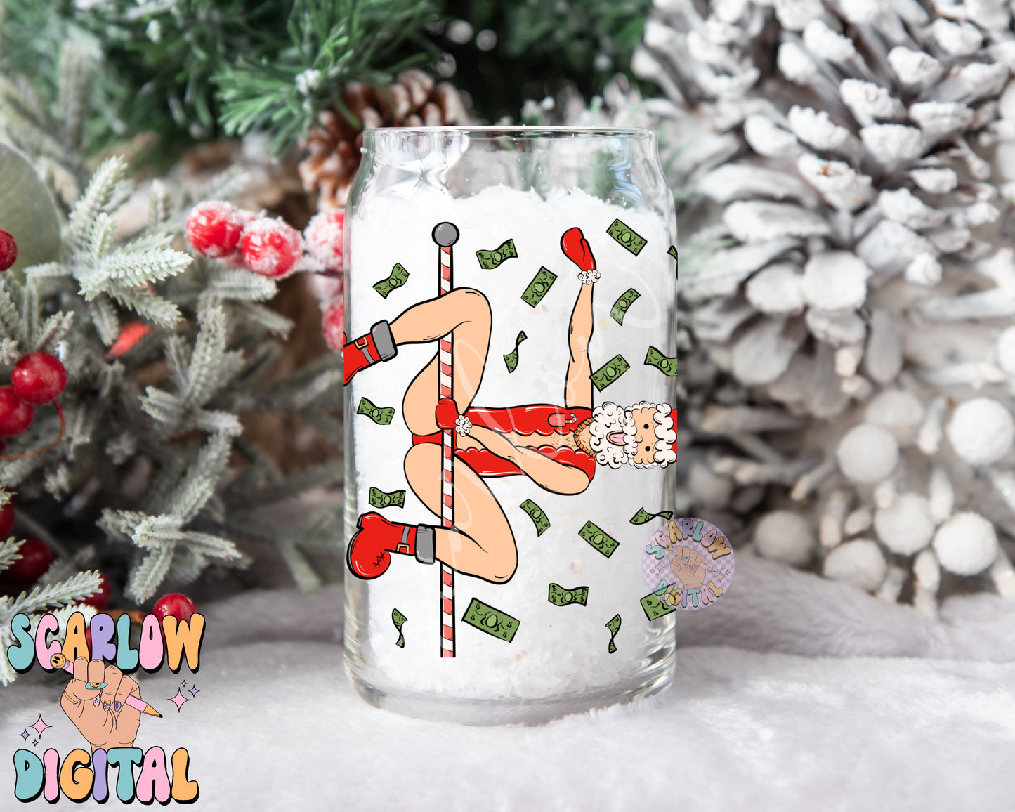 Stripper Santa Can Glass Wrap PNG Digital Design Download, funny can glass wrap png, christmas can glass wrap, adult humor can glass wrap