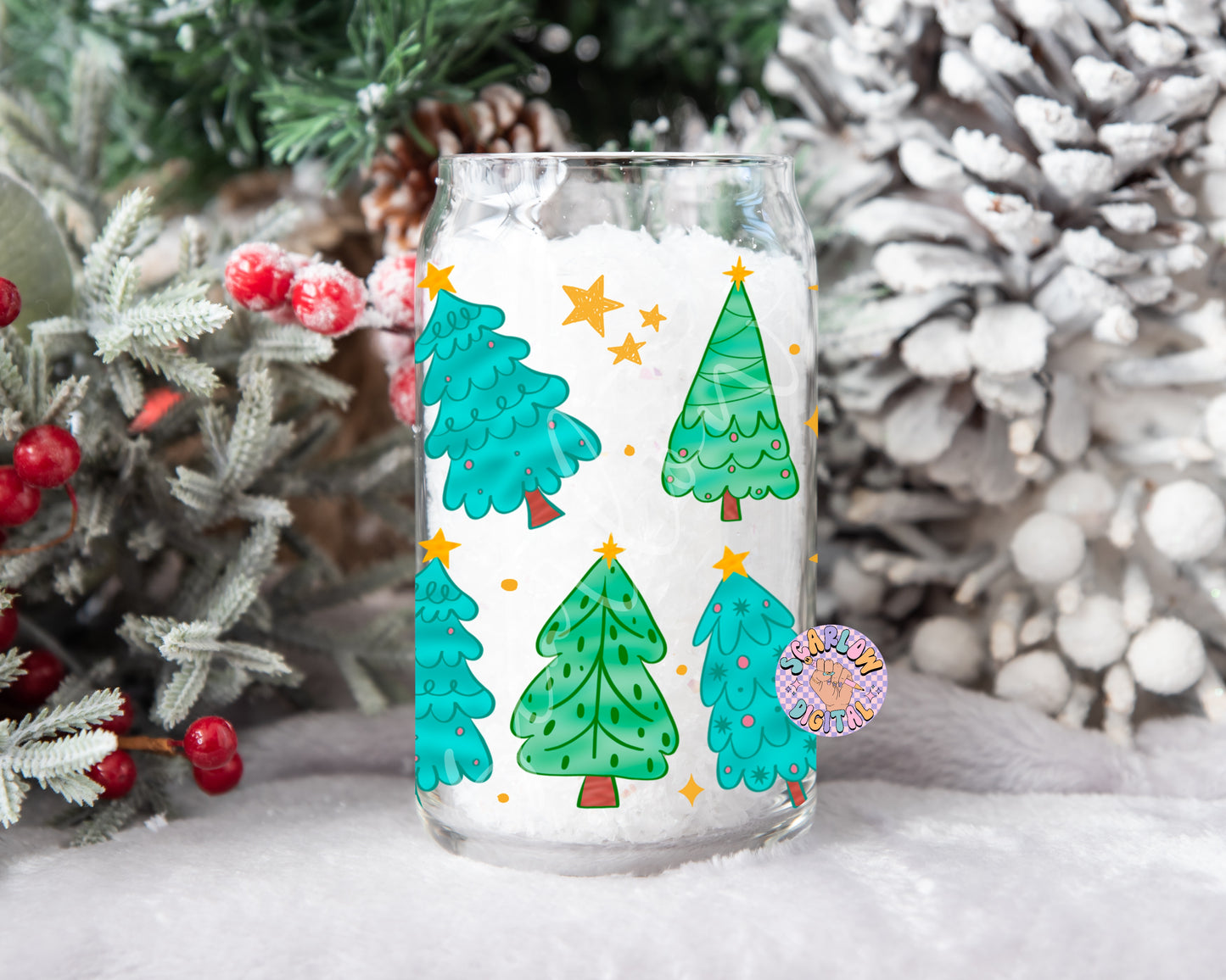 Christmas Trees Can Glass Wrap PNG Digital Design Download, funky christmas can glass wrap, 16 ounce can glass wrap, christmas png designs