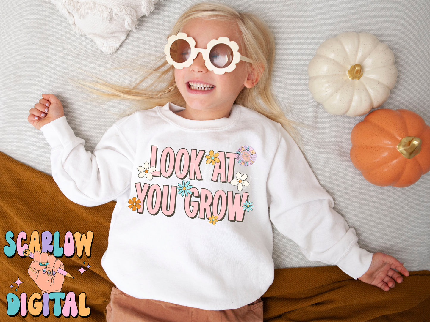Look At You Grow PNG-Floral Sublimation Digital Design Download-flowers png, girly png, simple png, kids png design, girl tshirt png design