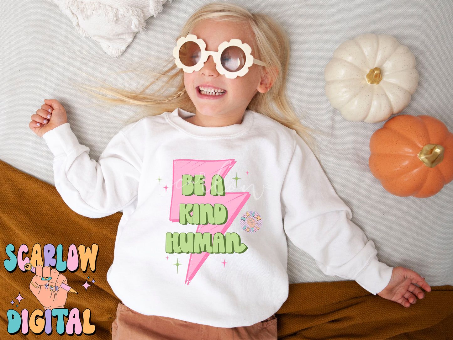Be a Kind Human PNG-Preppy Sublimation Digital Design Download-lightening bolt png, kids png, little girl png, simple png, retro png designs