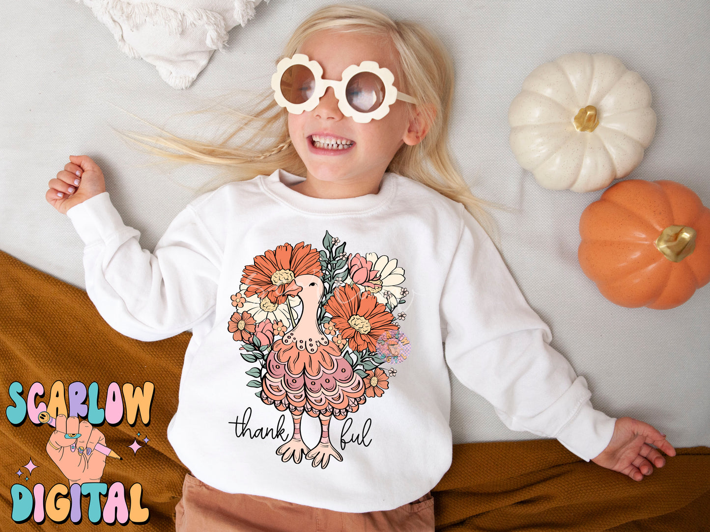 Thankful PNG-Thanksgiving Sublimation Digital Design Download-floral turkey png, flowers png, fall png designs, gobble gobble png designs