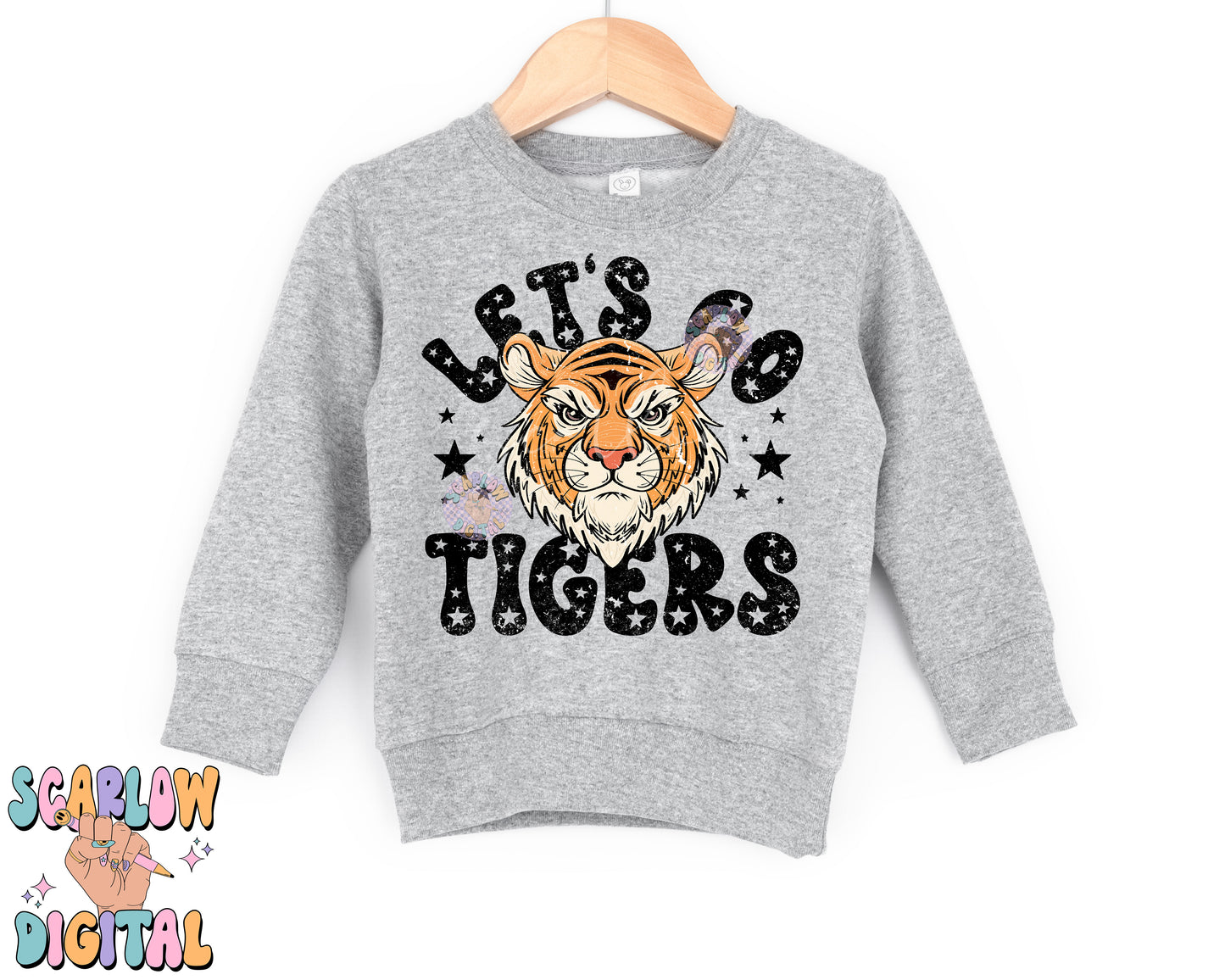 Let's Go Tigers PNG Digital Design Download, sports mascot png, football png, baseball png, retro png, trendy png, sports tshirt designs, school png